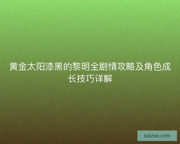 黄金太阳漆黑的黎明全剧情攻略及角色成长技巧详解
